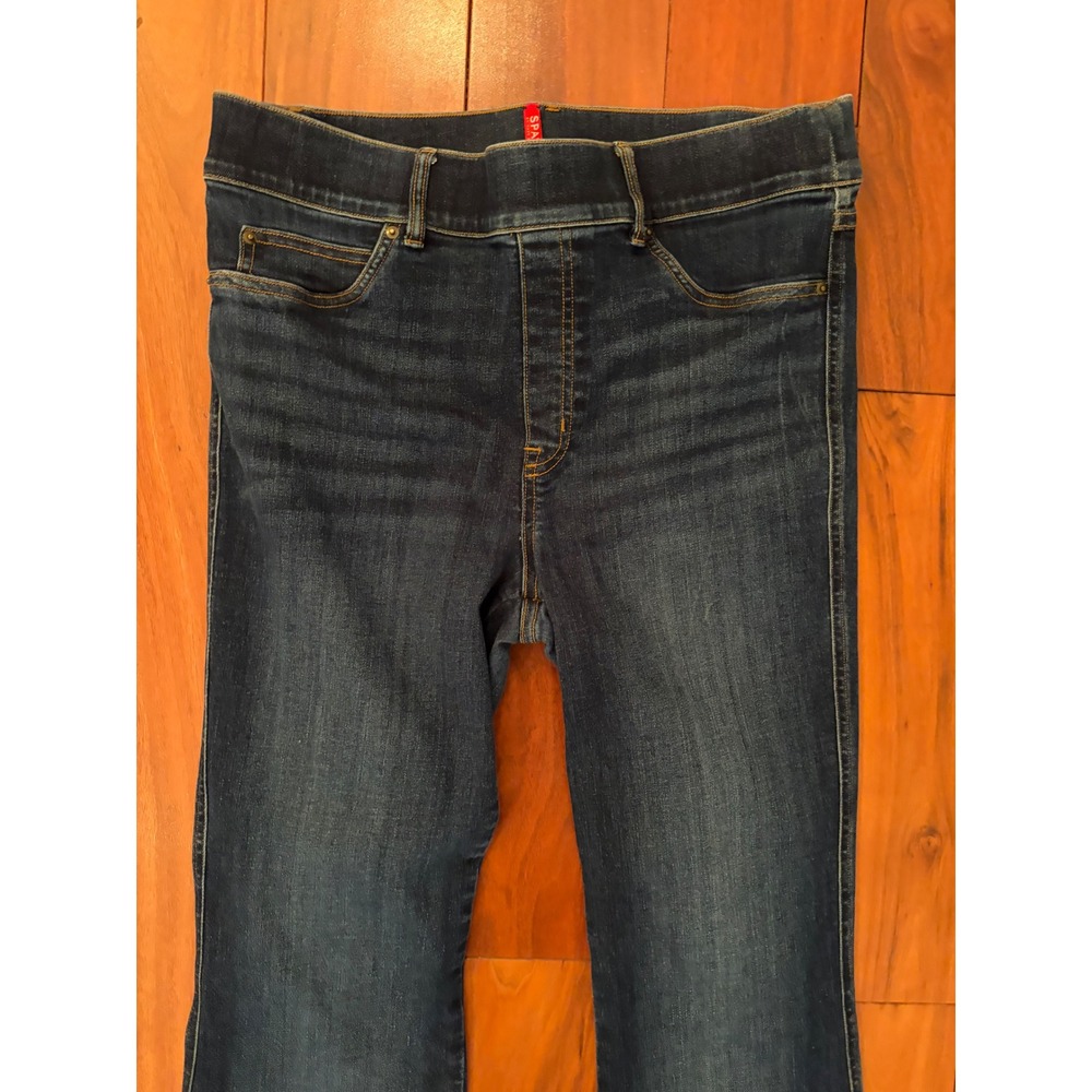 Spanx Flare Jeans Womens Dark Indigo High Rise Pull On Stretch Denim L/G - Picture 5 of 9
